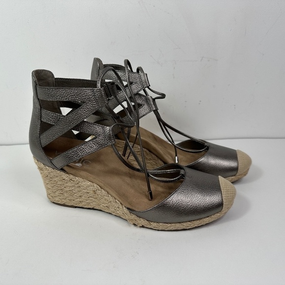 Vionic Shoes - VIONIC Calipso Espadrille Wedge Sandals Women Sz 8 Pewter Metallic Orthotic Shoe